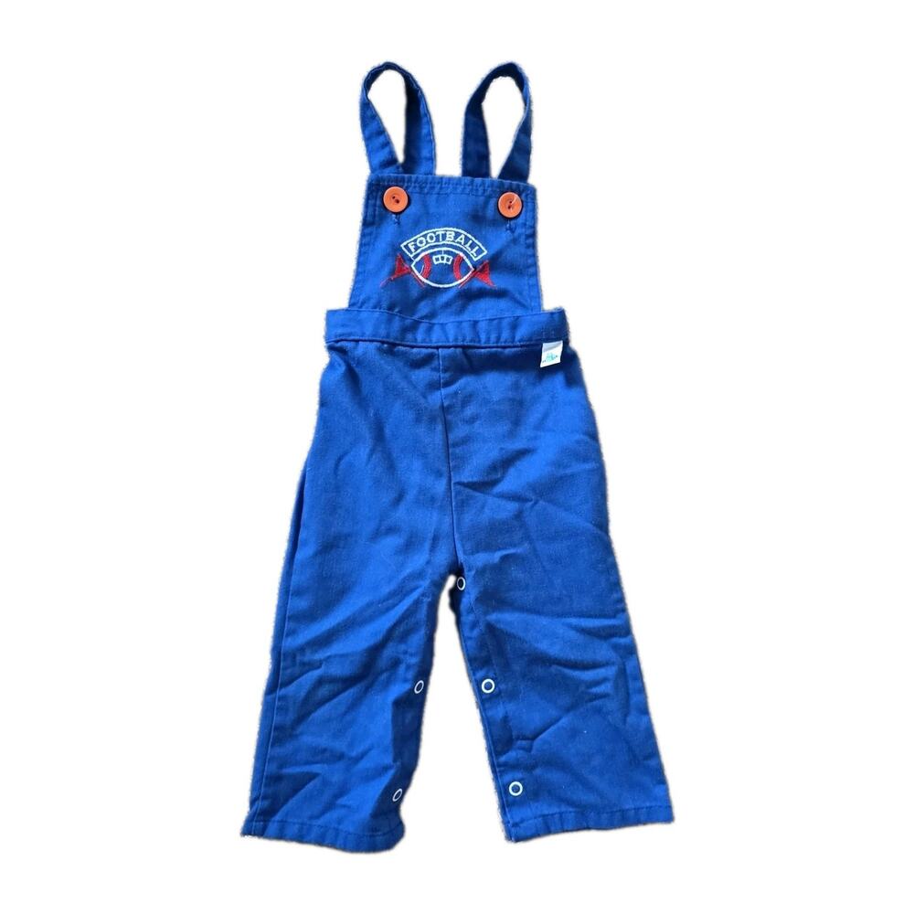Vintage Garanimals Embroidered Football Bib Overalls Boys 12m Blue Red 90s Retro